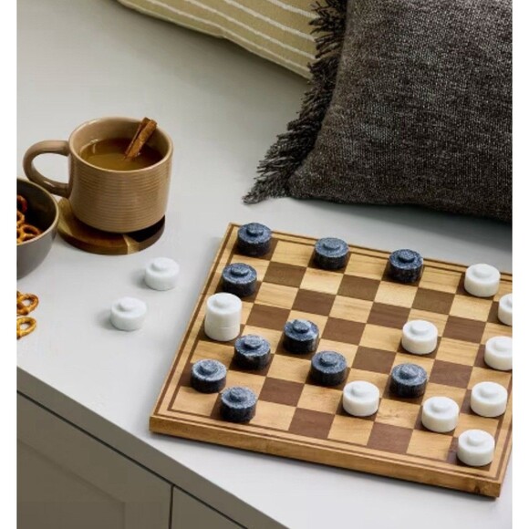 Wood & Marble Checkers Board Game Hearth & Hand with Magnolia Marble Pieces - Picture 2 of 4